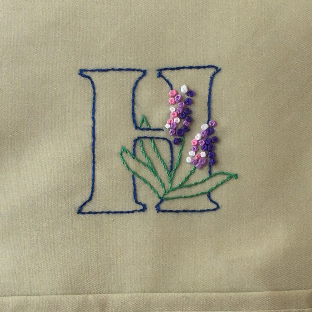 Hand Embroidered Monogram Letter “H”